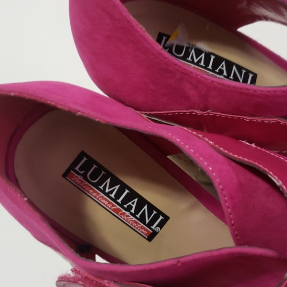 《Lumiani》Fuchsia Pink Wedges Sz 8 Strappy Heels - Picture 8 of 8